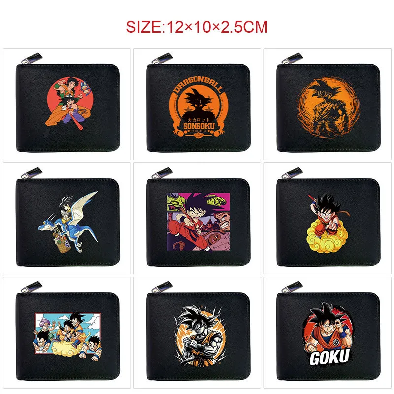 Dragon Ball Z Inspired Zipper PU Leather Wallet – Goku & Super Saiyan Print Short Card Holder with Coin Pocket & ID Window, Compact Travel Billfold for Students & Fans
